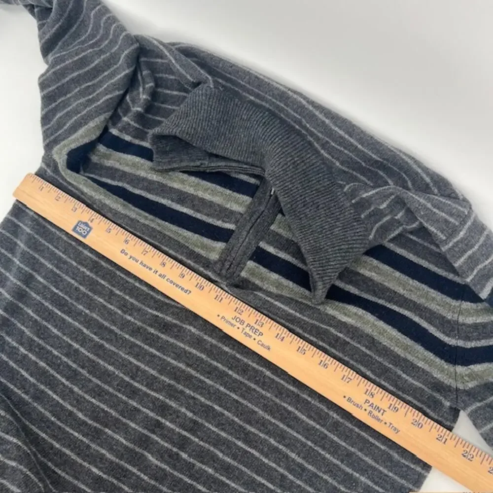 Banana Republic 1/4 Zip Lambs Wool Sweater Mens L Gray Blue Stripe Y2K Preppy